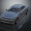 Gray Coupe Car with Transparent Roof Red Wheels and Modern Sleek Aerodynamic Design