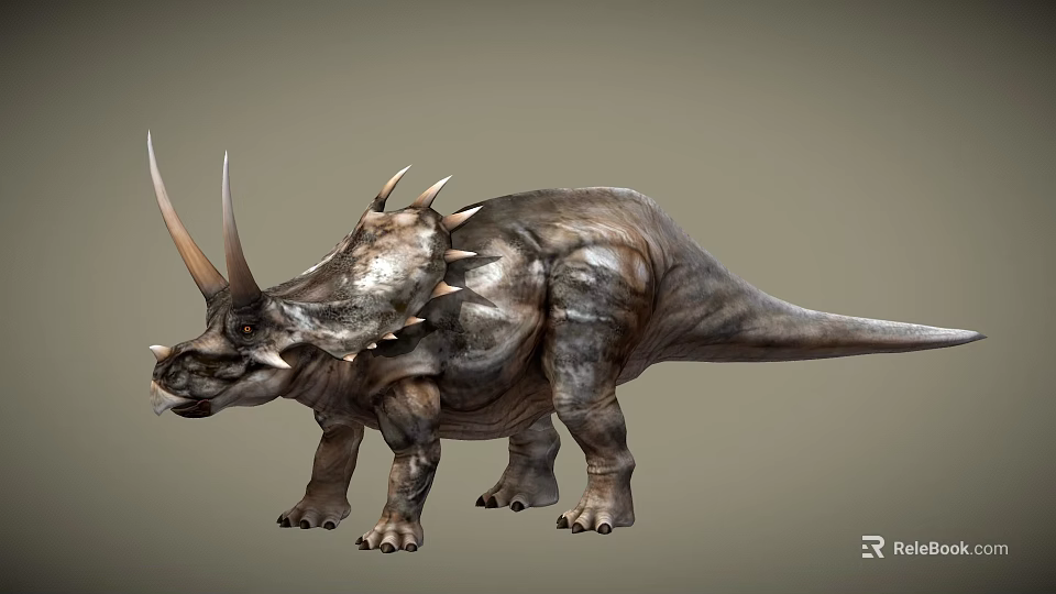 Realistic Triceratops Dinosaur Model With Three Horns And Spiked Back 3d model 