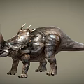 Realistic Triceratops Dinosaur Model With Three Horns And Spiked Back