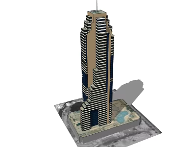 Modern Multi Story Skyscraper With Glass Facade And Base Water Feature 3d model