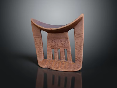 Traditional Ethnic Wooden Stool Furniture With Curved Seat And Intricate Carved Patterns 3d model