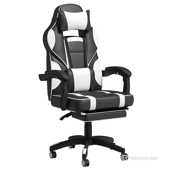 Black and White Leather Office Chair With Ergonomic Design Adjustable Height And Swivel Base 3d model 
