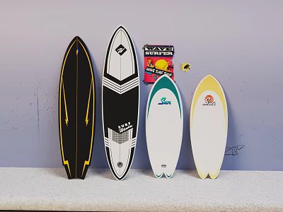 Colorful Surfboard Play Equipment With Various Designs And Wave Master Box For Kids Fun 3d model