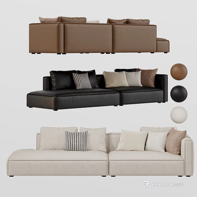 Brown Black And Beige Sectional Sofa With Decorative Pillows Modern Design 3d model