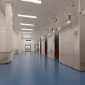 Sterile Cleanroom Corridor With Blue Floor White Walls And Industrial Equipment