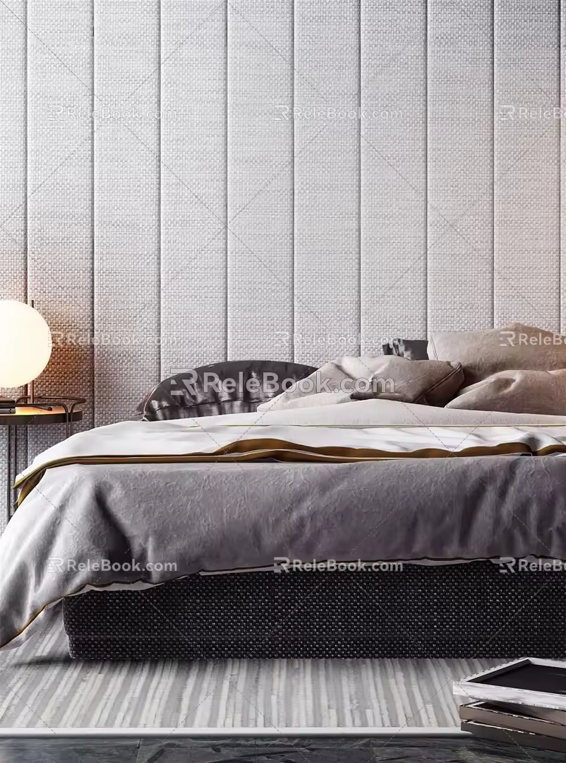 Modern Background Double Bed Double Bed Bedding Combo 3d model