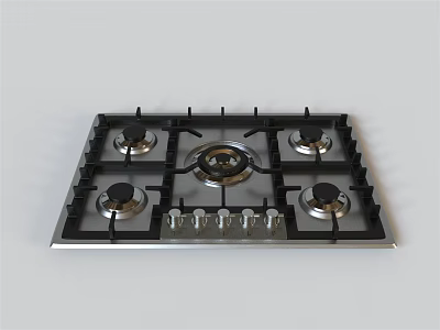 Modern Kitchen Gas Stove with Five Burners and Stainless Steel Control Panel 3d model