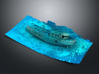 Old Sunken Ship As Water Transport In Blue Underwater Coral Reef Environment 3d model
