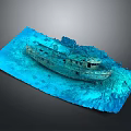 Old Sunken Ship As Water Transport In Blue Underwater Coral Reef Environment