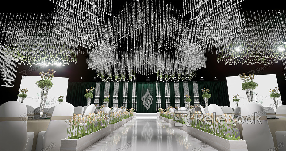 Modern wedding scene white green crystal hall model