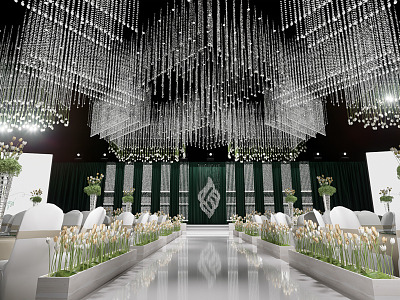 Modern wedding scene white green crystal hall model