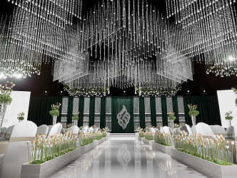 Modern wedding scene white green crystal hall 3d model