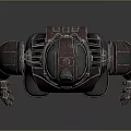 3D Rendered Robot Character With Red And Gray Metallic Armor Standing Upright And Glowing Eyes