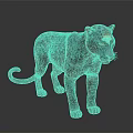 Detailed Spotted Leopard with Red Eyes in 3D Model Standing on Dark Background
