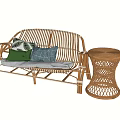 Rattan Multi Seat Sofa With Decorative Cushions And Side Table 3d model