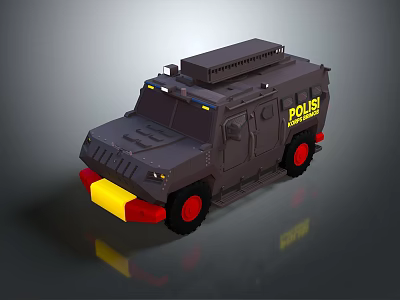 Police Military Style Vehicle With Gray Body Yellow Red Bumper Black Wheels And Roof Equipment 3d model