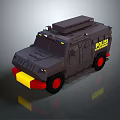 Police Military Style Vehicle With Gray Body Yellow Red Bumper Black Wheels And Roof Equipment