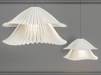 Elegant White Pleated Pendant Lights Hanging In Modern Gray Interior Design 3d model