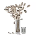 Transparent Glass Vase With Brown Dried Flowers And White Candle Decoration