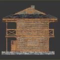 Two Story Wooden Building With Blue Tiled Roof Balcony And Stone Foundation