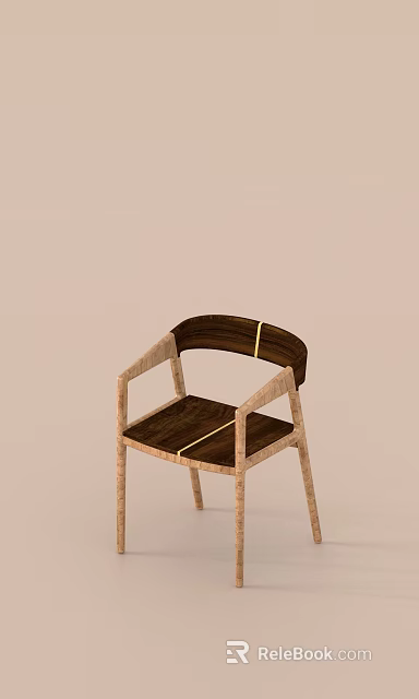 Wooden Dining Chair With Dark Back Light Frame And Gold Stripe Decoration Design 3d model 