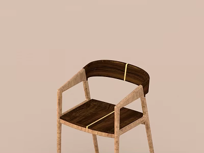 Wooden Dining Chair With Dark Back Light Frame And Gold Stripe Decoration Design 3d model