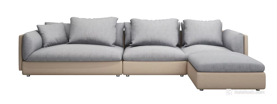 Modern L Shaped Sectional Sofa With Light Gray Cushions And Beige Base 3d model