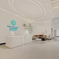 Minimalist Modern Reception Desk Area For Baby Star Media International With White Sofa And Plants