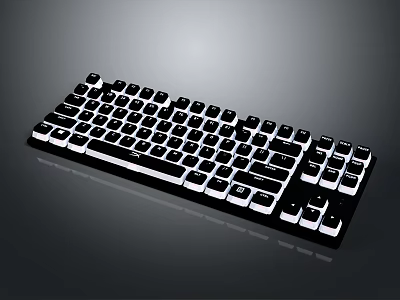 Sleek Black And White Mechanical Keyboard With Reflective Surface And Standard Key Layout For Computers 3d model
