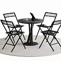 Folding Black Frame Table and Chair Set with Round Tabletop and Mesh Design 3d model