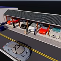 Police Building With Covered Parking Area Various Cars People And Police Car Nearby