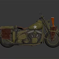 Vintage Military Green Motorcycle With White Star Red Side Cases And Classic Design Elements