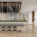 Modern Reception Area Interior With Marble Wall Reception Desk Hanging Lights And Plant