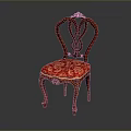 Classic Traditional Wooden Chair With Intricate Carved Backrest Curved Arms And Red Floral Upholstery
