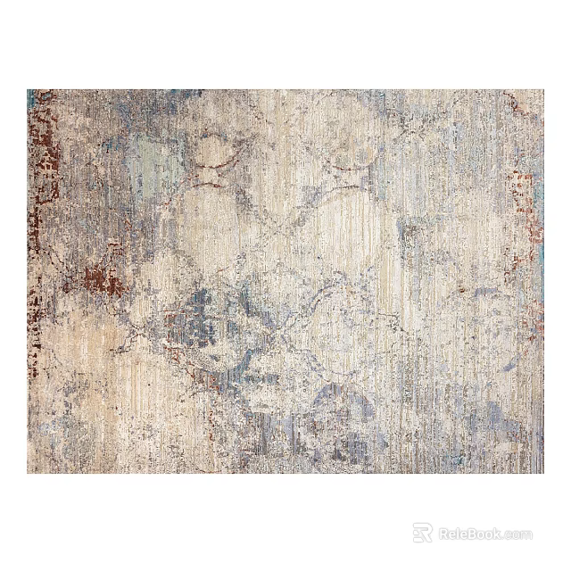 Vintage Square Rug Featuring Beige Gray Blue And Red Traditional Patterns 3d model 