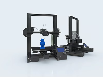 Two Desktop 3D Printers as Office Appliances with Blue Printed Model 3d model