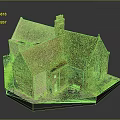 Traditional Brick Building Model Featuring Brown Mossy Roof Chimney And Green Lawn