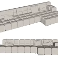 Modern Modular Sectional Sofa with Light Colored Square Modules and Soft Cushions 3d model