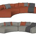 Red and Gray Sectional Sofa With Decorative Pillows And Throw Blanket 3d model