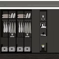 Modern Walk in Closet Interior Design With Glass Doors Hanging Clothes And Storage Drawers