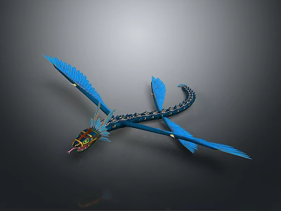 Blue Winged Dragon Mythical Creature With Colorful Head And Scaled Body 3d model