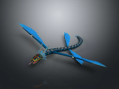 Blue Winged Dragon Mythical Creature With Colorful Head And Scaled Body 3d model