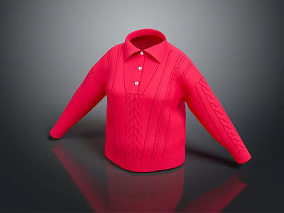 Cute Animal Wearing Red Knitted Sweater With Polo Collar And Buttons 3d model