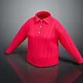 Cute Animal Wearing Red Knitted Sweater With Polo Collar And Buttons