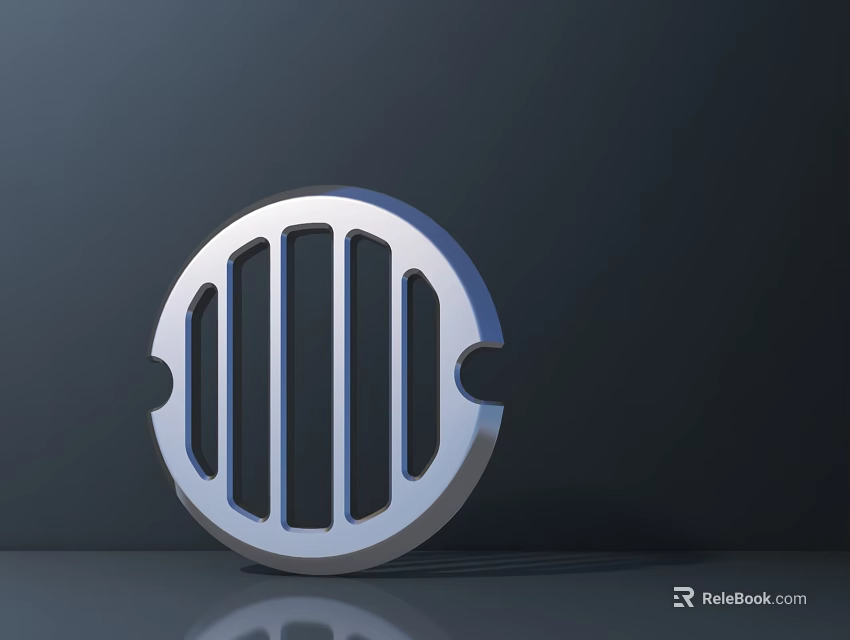 Silver Circular Metal Component For Commercial Equipment With Vertical Slotted Holes 3d model 