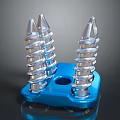 Sculptural Carving Of Metallic Spiral Structures On Blue Base With Reflective Surface