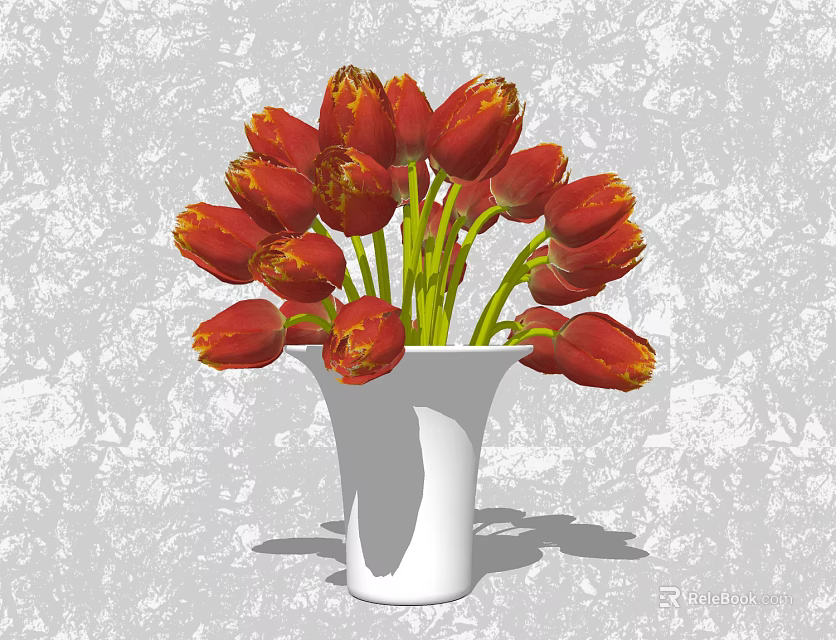 Beautiful Red Tulips Bouquet In White Vase With Gray Textured Background 3d model 