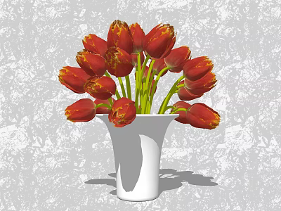 Beautiful Red Tulips Bouquet In White Vase With Gray Textured Background 3d model