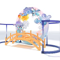 Decorative Moon Shaped Arch With Cloud Patterns Sun And Wooden Bridge Design 3d model