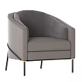 Gray Velvet Single Sofa With Curved Armrests And Gold Metal Legs Modern Design